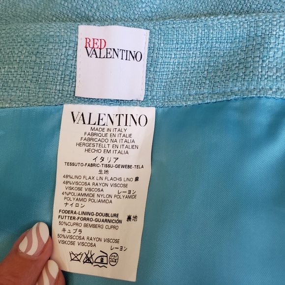 NWOT Valentino Red Two Piece Suit Jacket Skirt blue tweed size 8 Linen blend - Picture 9 of 11